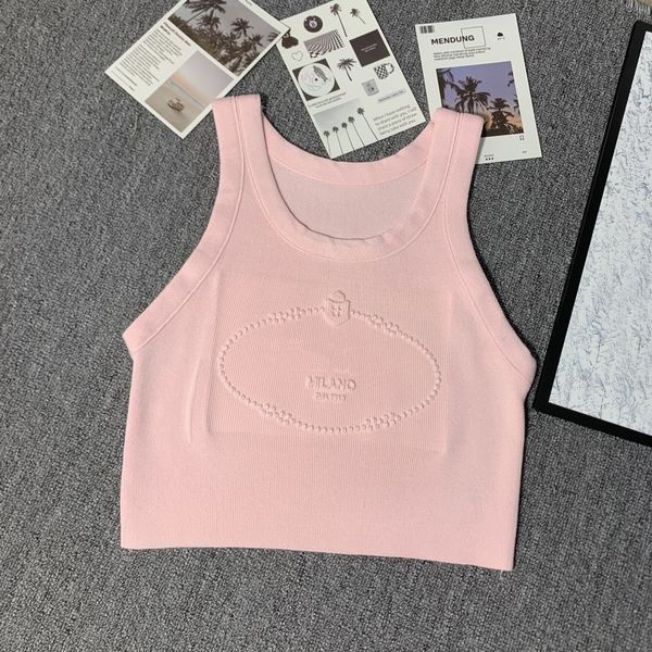 New design women&#039;s o-neck sleeveless knitted logo letter jacquard high waist short tanks camis SML