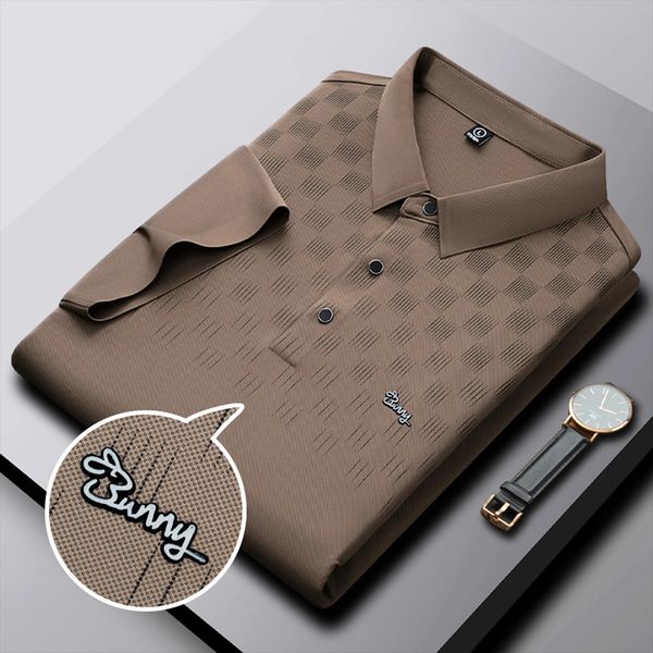 Ice Silk Breathable Elasticity Jacquard Polo Shirts Summer Trend Lapel T-shirt Korea Fashion Men Clothing Short-sleeved 240409