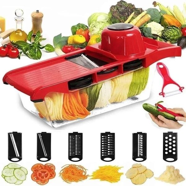 6 in 1 Multifunctional Vegetable Slicer Cutter Shredders Slicers with Basket Fruit Potato Chopper Carrot Grater Kitchen Gadgets 240105
