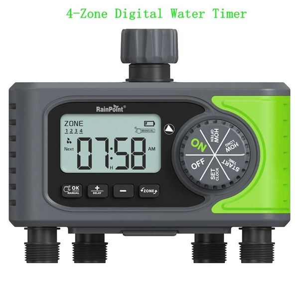 Rainpoint Digital Water Timer Rain Delay 4-Zone Manual Watering Programmable Sprinkler Lawn Pool Garden Hose 3-4 Outlet TimersXJ241220