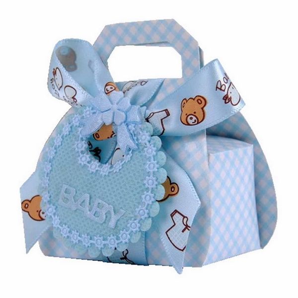 Gift Wrap 24-48pcs Bear Shape DIY Paper Wedding Gift Christening Party Favor Chocolate Cake Dragee Boxes Candy Box with Bib Tags Ribbons 220