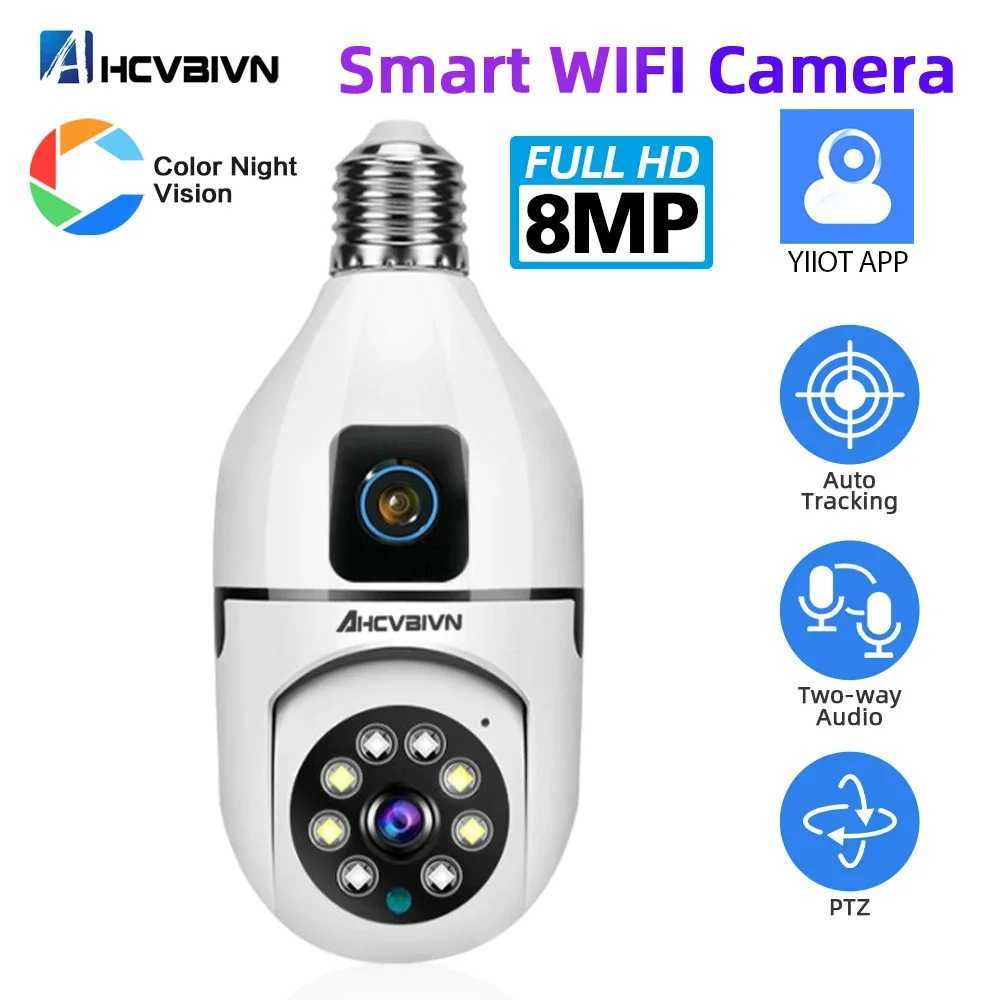 4K Bulb WIFI Dual Lens Indoor Surveillance Auto Tracking Wireles PTZ IP Camera Smart Home CCTV Security Monitor CameraM240806