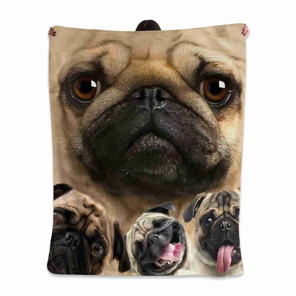 1pc Cute Funny Pug Dog Print Blanket For Adults Flannel Blanket Soft Warm Throw Blanket Nap Blanket For Couch Sofa Office BedXJ240813