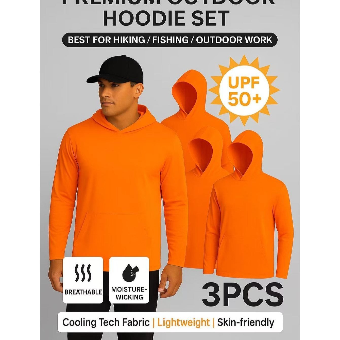 TEMU 3 Pack Men’ Protection Hoodie – Cooling, Moisture-wicking, Outdoor Activewear