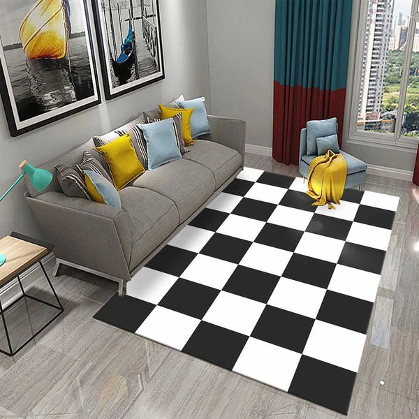 Black and White Checkerboard Plaid Carpet Moroccan Style Living Room Bedroom Rug Modern 3d Geometry Entry Door Mats Household Y250210