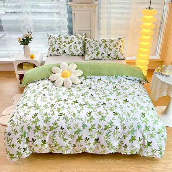 2-3 piece green floral printed down duvet cover with pillowcase Nordic comfortable bedding set duvet cover large-large double bed Y240930