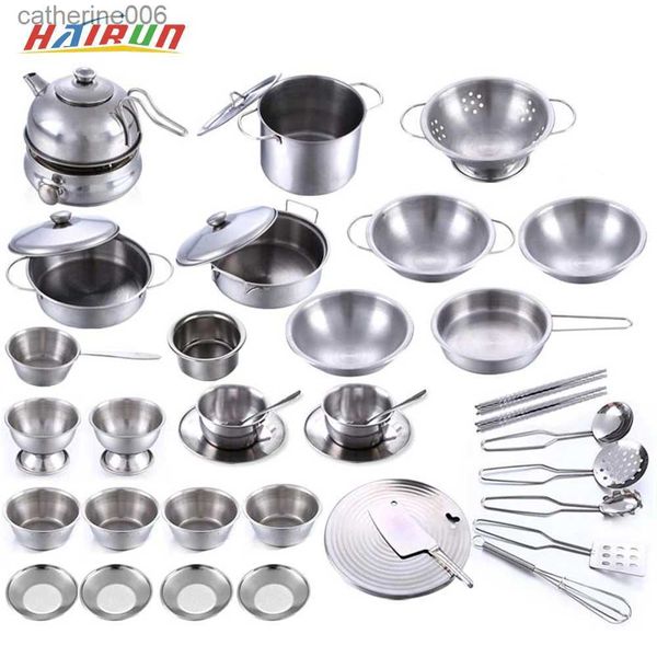 Kitchens Play Food Kids Simulation Play House Toys Stainless Steel Kitchen MINI Cooking Utensils Pots Pans Food Toys Miniature Kitchen Tools