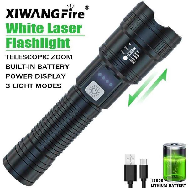 100000 Lumen Super Bright Flashlight Long Range LED Spotlight Built-in Battery USB Charging Waterproof Portable Camping Torch Y240731