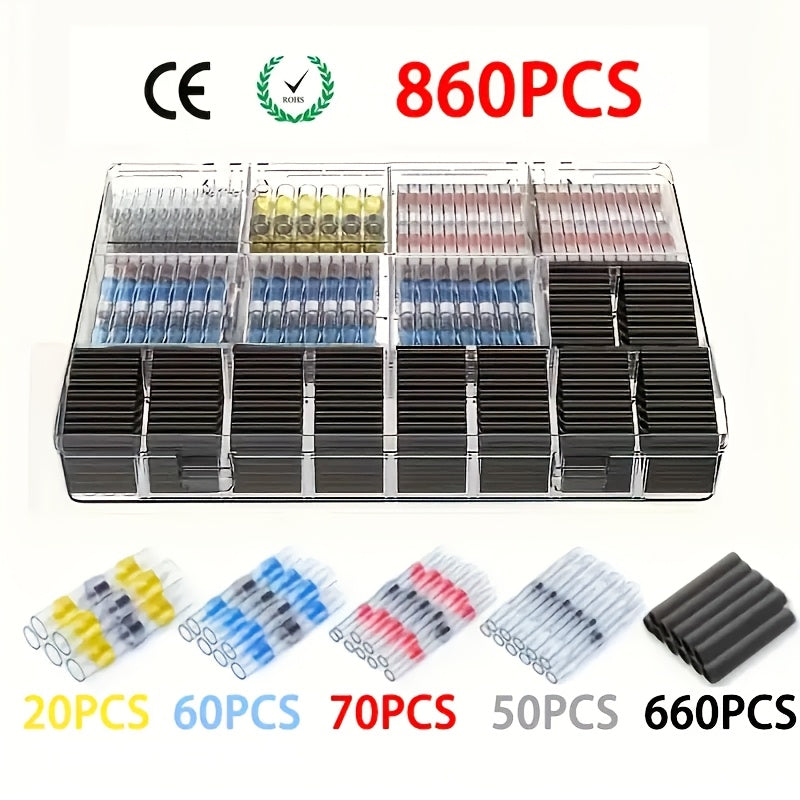 TEMU 860-328pcs Solder Seal Wire Connectors, Butt Connector, Insulated Electrical Butt Splice Wire Terminals For Marine Automotive Boat Truck Wire