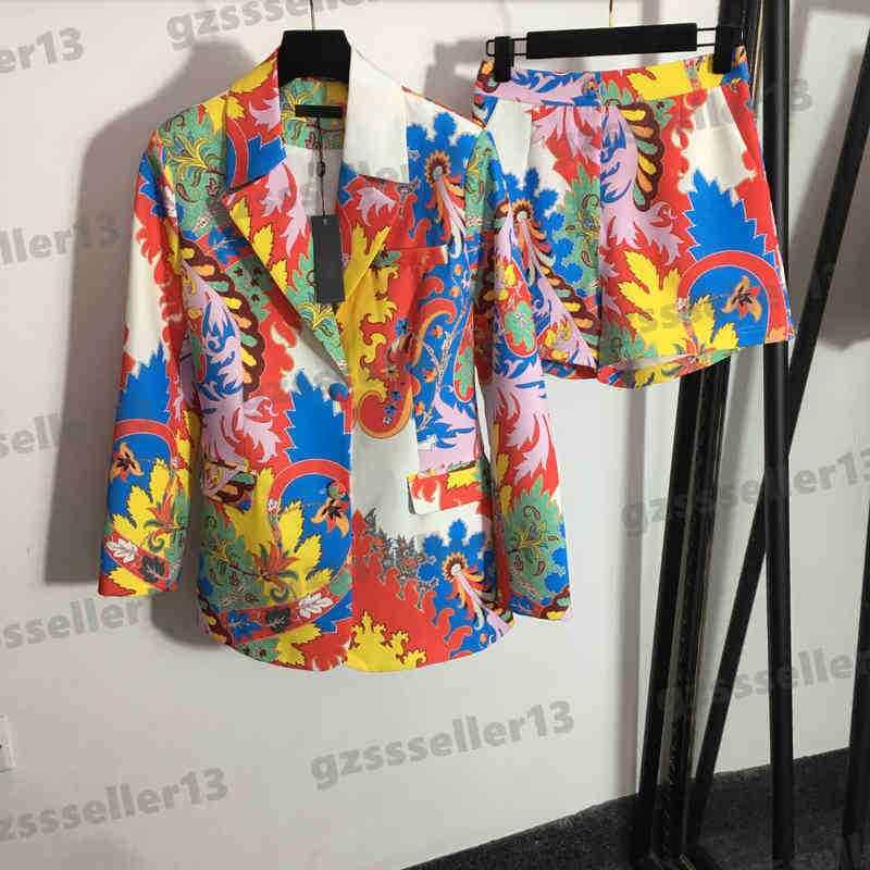 Womens Two Pieces Pants Ver Designer Two-Piece Sets Vintage Colorful Floral Print Slim Fit Blazer Shorts Suit Brand Print Women Clothing Size S-XL