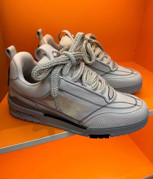 Italy Brand Men Skate Sneaker Shoes Grained Leather Low Top Trainers Flower Motif Technical Laces Up Platform Sole Skateboard Walking EU38-4