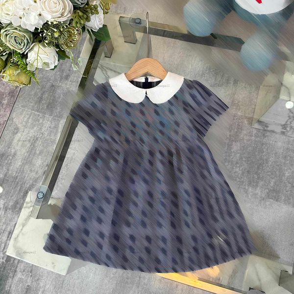Luxury girls partydress Full print of letter logo baby skirt Size 100-150 CM kids designer clothes White lapel Princess dress