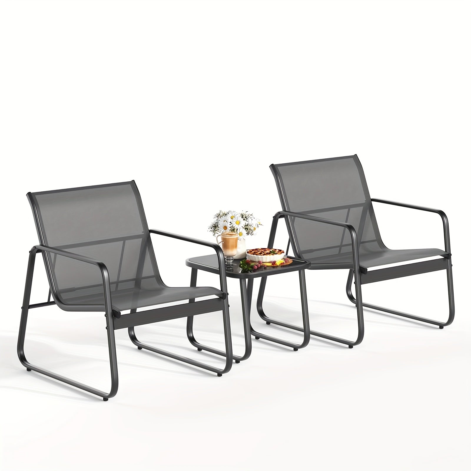 TEMU Patio Chairs Set Of 3, Patio Furniture Set With Metal Frame Glass Table, Outdoor Chairs Set Of 3 For Balcony, Bistro Table And Chairs Set For