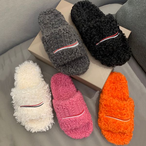 Slides Designer men women Slippers Ladies Wool Winter Fur Fluffy Furry Warm Letters Sandals Comfortable Fuzzy Girl Flip p Slipper 35-46