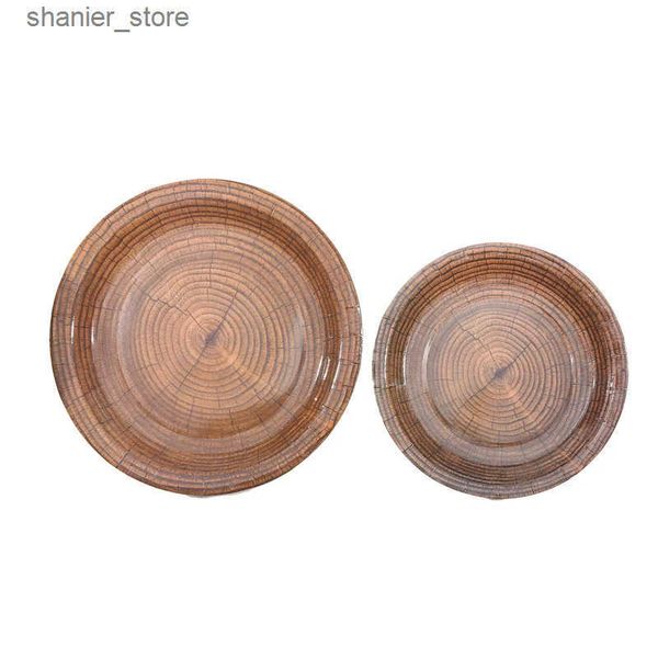 Disposable Dinnerware 10pcs-Pack Vintage Farm Wood Grain Paper Plates Theme Birthday Decorations Party Disposable Tableware Paper Napkins Pl