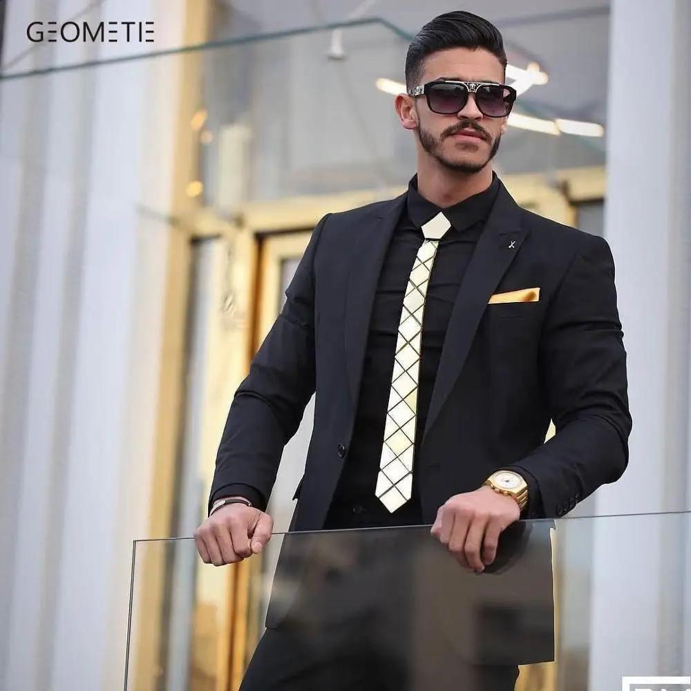 Neck Tie Set Glossy Gold Mirror Necktie Diamante Shape Slim Men Bling Accessory Wedding Night Club Singer DJ Fashion Show Party Tie Suits 221105