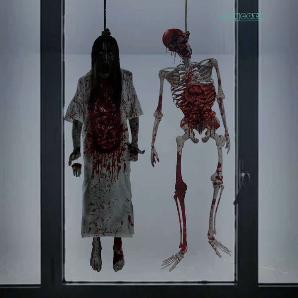 Horrible Halloween Skeleton Window Sticker Halloween Decorations Spooky Female Ghost Wall Glass Decal for haunted house props c6c