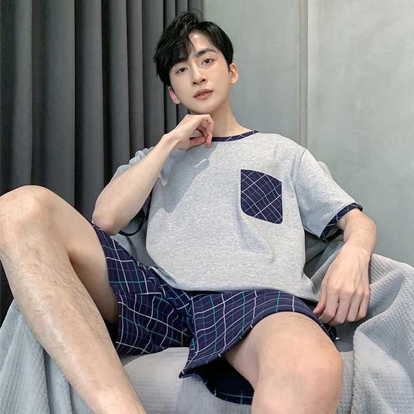 New O-Neck Full Cotton Mens Summer Short Sleeve Shorts Pajamas Set Big Size L-4XL Sleepwear Leisure Suits Nightwear Men Pijamas Y240913