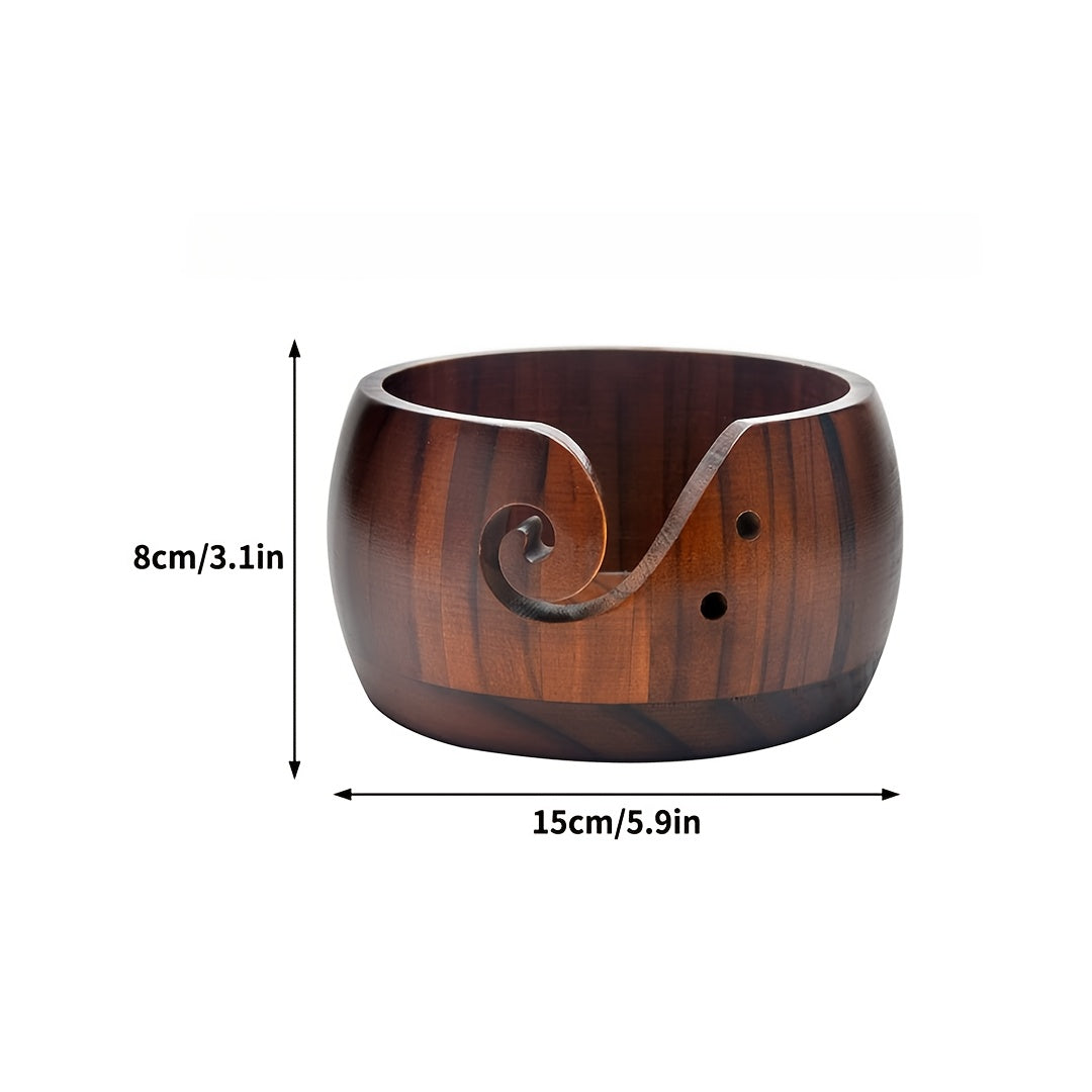 TEMU Wooden Yarn Bowl For Knitting & Crochet - Universal Holiday Gift, Handcrafted Wool Holder Organizer With Carved Swirl Yarn Guide And Needle