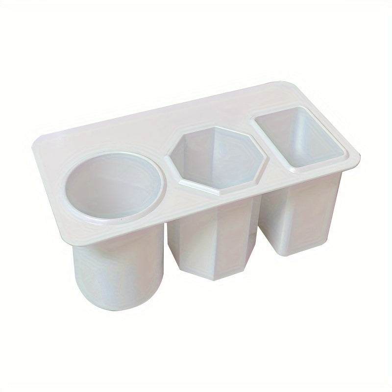 TEMU 1pc White Plastic Desk Organizer With 3 Compartments - Stick-on, Multi-functional Storage Box For Pens, Pencils, Erasers & More - Students &