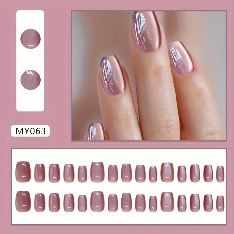 TEMU Short Square Strobe Nail Wraps - Purple Tone, Solid -on Nails Set With Nail Forms, Easy Application Removable Strips