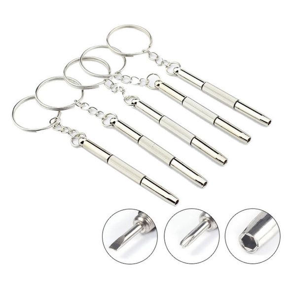Portable 3 in 1 Eyeglass Screwdriver Metal Sunglass Watch Jewelry Electronics Toy Repair Tool Multifunctional Keychain Mini Hand Tools EW001