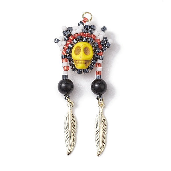 Pendentif verre graine & turquoise synthétique