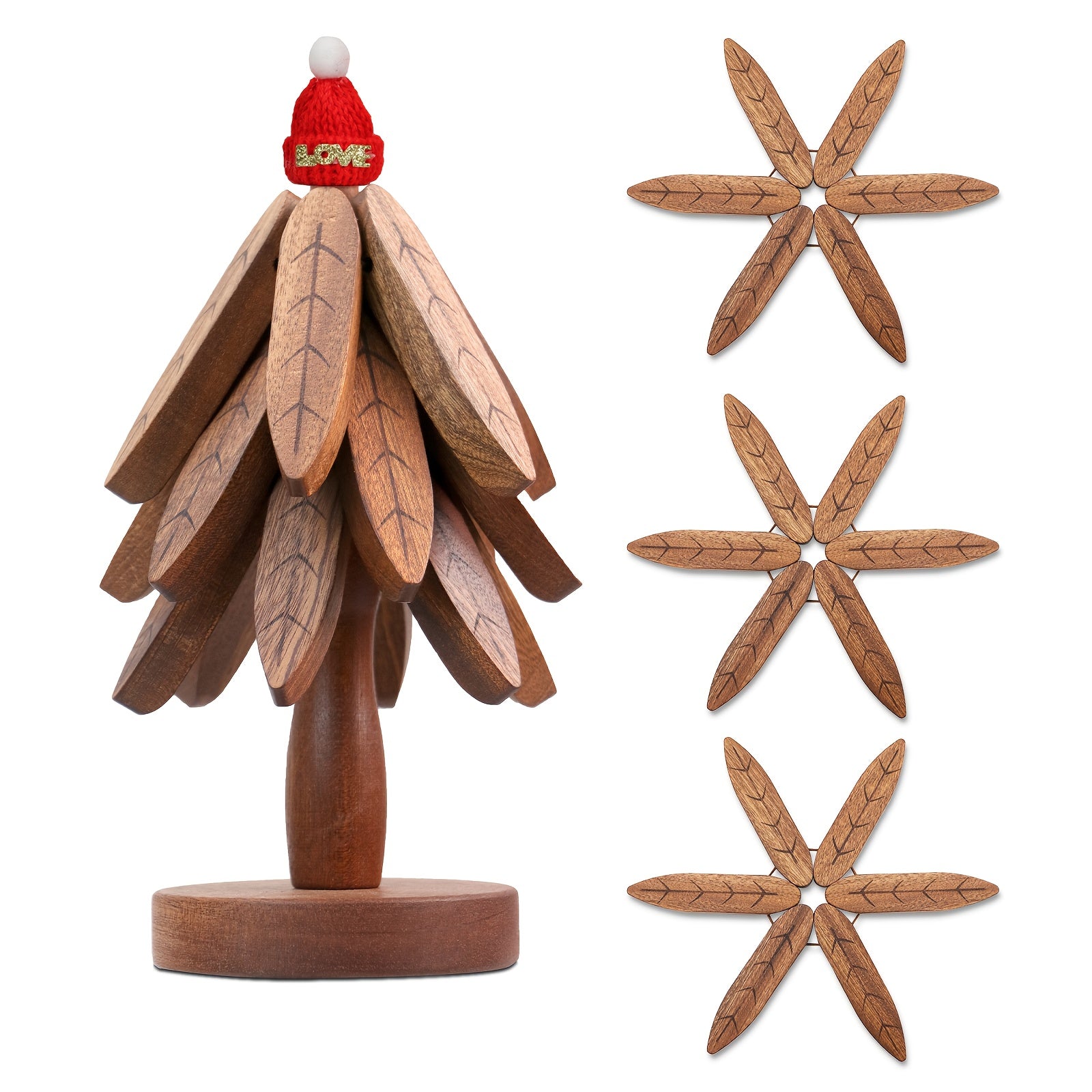 TEMU Walnut Trivet Set Of 3, Natural Wood Hot Pads, Foldable Coaster Set With Stand, Kitchen Hot Holder Pads, For Kitchen, Office Desk, Coaster Or