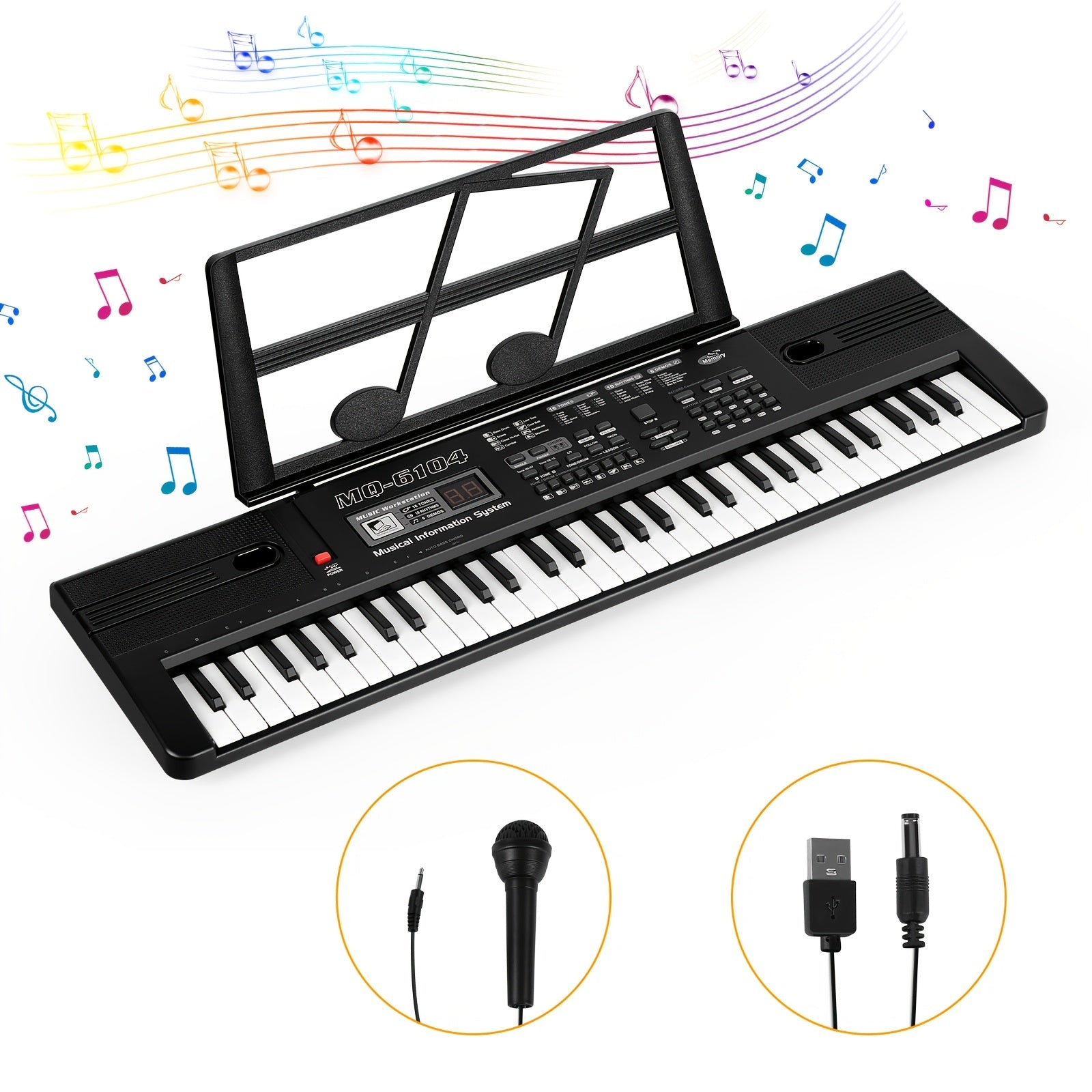 TEMU 61-key Heavy-duty Electronic Keyboard Piano With Built-in Microphone, (-), Portable Piano With Music Stand - Full-size Black Keyboard With Touch