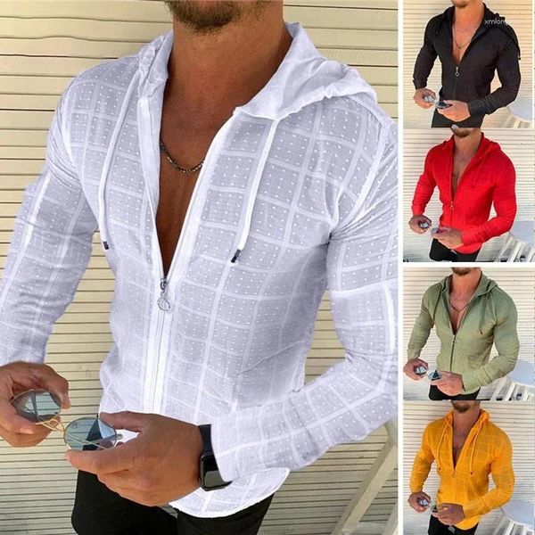Men&#039;s T Shirts Summer Fashion Sleeveless-Long-Short Sleeved Hoodie Zipper Shirt Casual Plaid Print Open Stitch Beach Sun Protection Clo