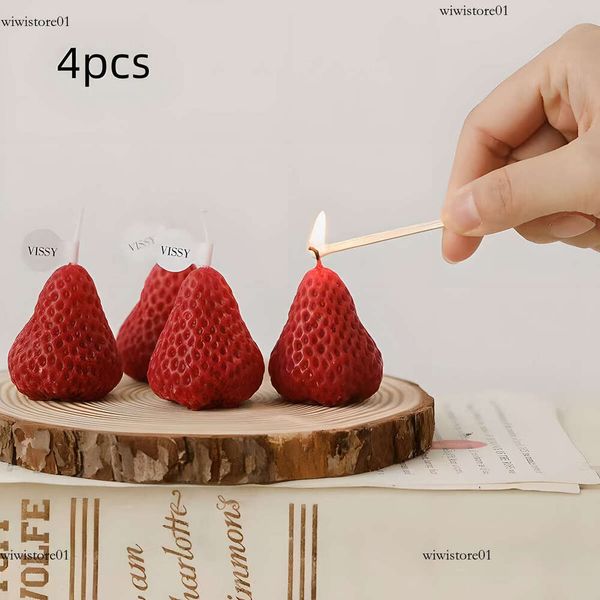4Pcs Strawberry-Shaped Miniature Scented Candles Realistic Fruit-Scented Aromatherapy Candles Perfect As A Trendy Photo Prop Bdc