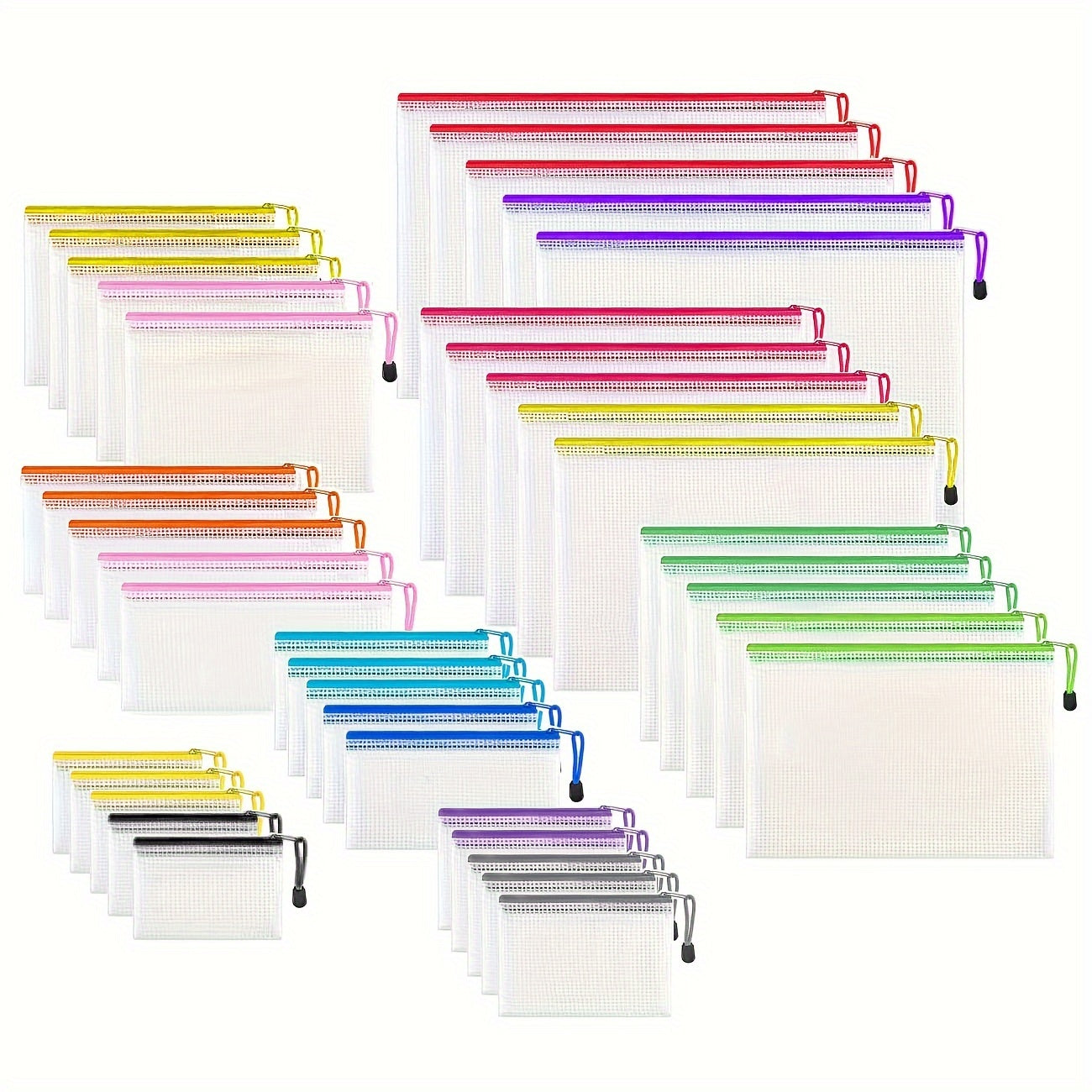 TEMU 40pcs Mesh Zipper Pouch 8 Sizes Waterproof Zipper Bags For Board Games Storage 16 Colors Organization Pouches For Supplies Office Appliances
