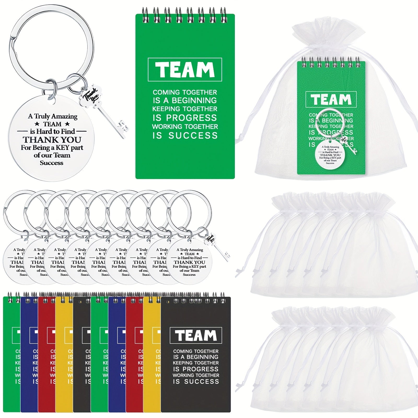 TEMU 75pcs Employee Appreciation Thank You Gifts Bulk 25 Motivational Notebooks 25 Team Inspirational Keychains 25 Organza Bags Team Building Gift