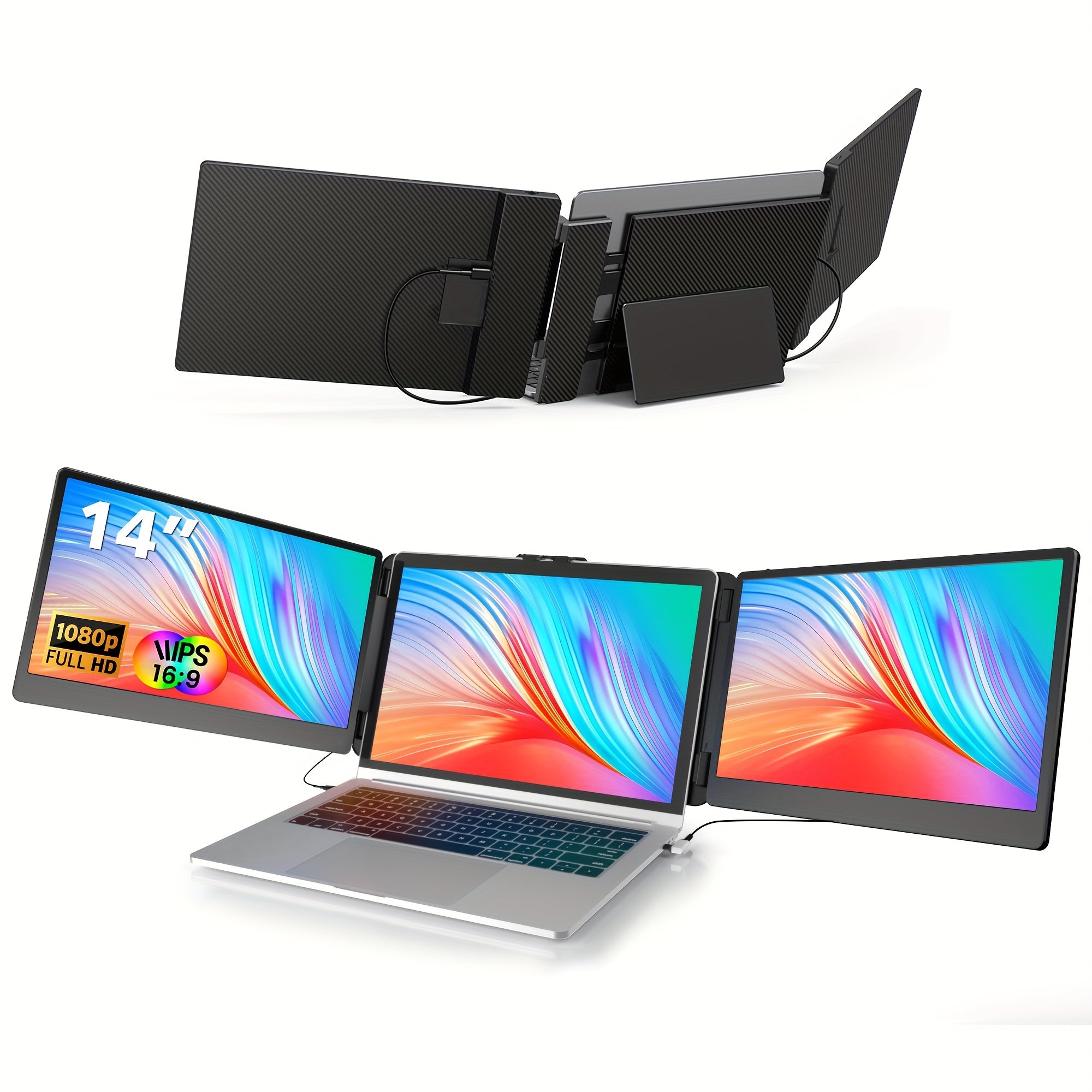 TEMU Laptop Screen Extender, 14" Fhd 1080p Ips Laptop Monitor Extender Triple Screen, Portable Monitor For Laptops 13-16.5" With Usb-c Port, For