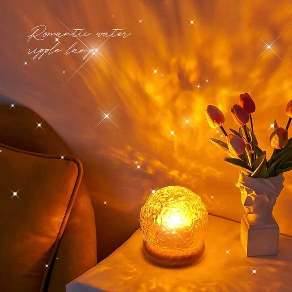 New Water Ripple Projector Night Light Crystal Mood Lamp Decoration Home Houses Bedroom Aesthetic Christmas Gift Sunset Lights X250128