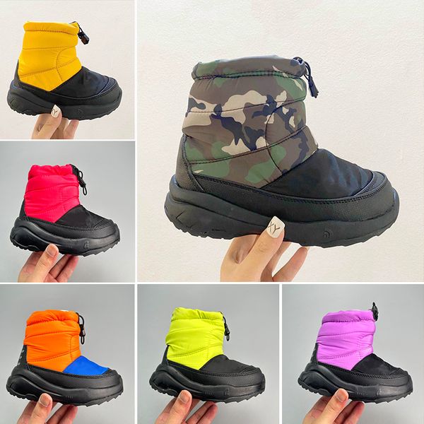Designer kids children thicken plush Snow boot boys girls waterproof fur furry camo Winter Boots baby toddlers Face down booties shoes Ankle