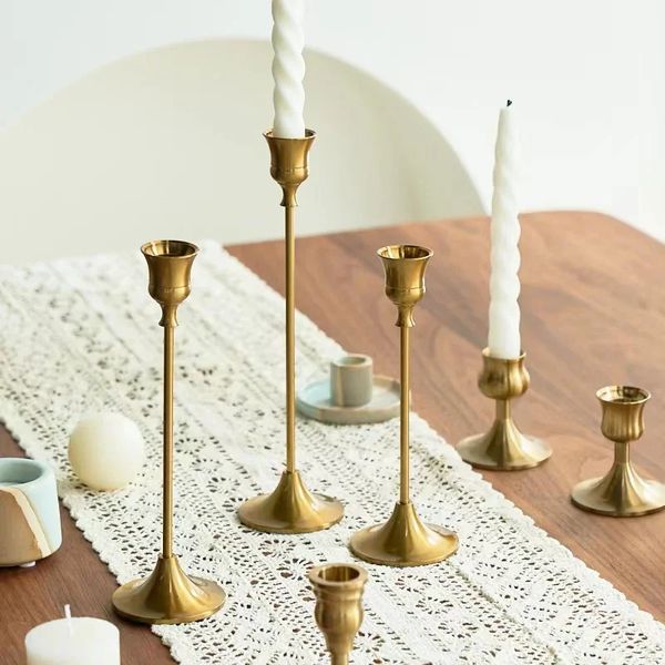 3pc Candlestick Holders Kit Brass Gold Set Candle Decorative Stand for Wedding Party Dinning 241018