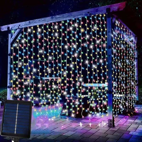 Solar Curtain Light Copper Wire String Lights Outdoor 3-63M Fairy Garland Christmas Halloween Birthday Gift Wedding Decorations Y240807
