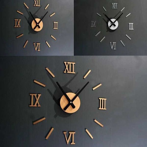 DIY Quartz Clocks sticker 3D wall clock Roman numeral mirror acrylic home wall Self Adhesive Hanging Watch decoration stickerXJ240814