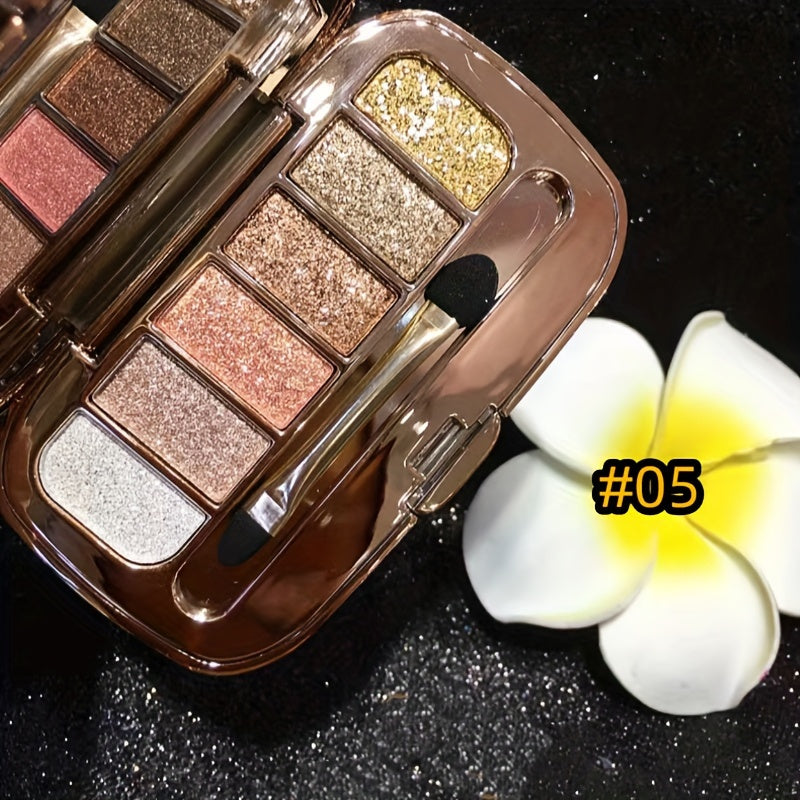 TEMU 6 Color Shimmery Glitter Powder Eye Shadow With Brush And Mirror - Use Polarized Light To Improve Your Eye Makeup Effect, Lasting And Exquisite