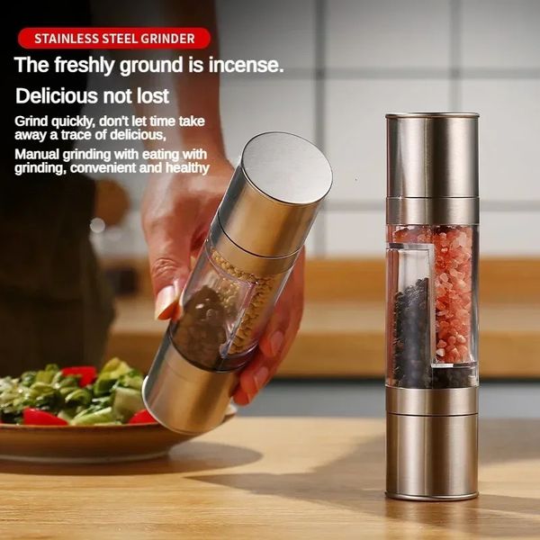 2 in 1 Salt and Pepper Grinder Manual Stainless Steel Mills with Adjustable Ceramic Grinding Spice Mill Kitchen Tool 250108
