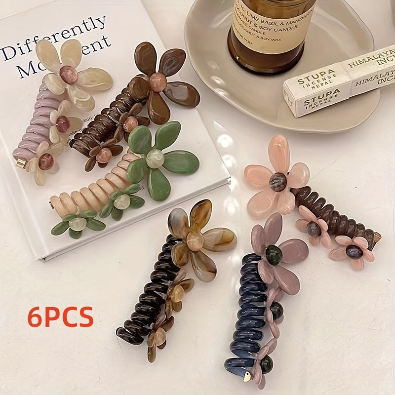 TEMU 6pcs Ladies' Floral Bubble Headband Set, Elegant, Cute And Unique Spiral Elastic Headband, Fast And Convenient To Use, Birthday, Holiday, Party