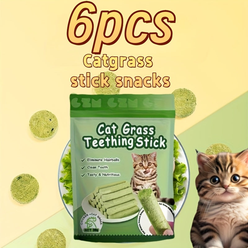 TEMU 1pc Of Cat Grass Sticks, Grinding Teeth Sticks, Freeze-dried Cat Snacks, Cat Grass Hair Removal Sticks -6pcs, 30g