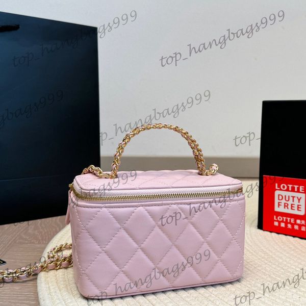 Luxury Bags Top Metal Letter Hand Clutch Totes Lambskin Vanity Makeup Box With Mirror Zipper Card Holder Gold Chain Crossbody Handbags Desig