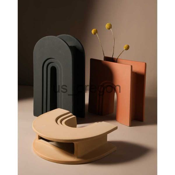 Vases Nordic Morandi Ceramic vase Creative Ushaped arch geometric vases Dried Flowers Home Office Table Decorations Crafts x0630