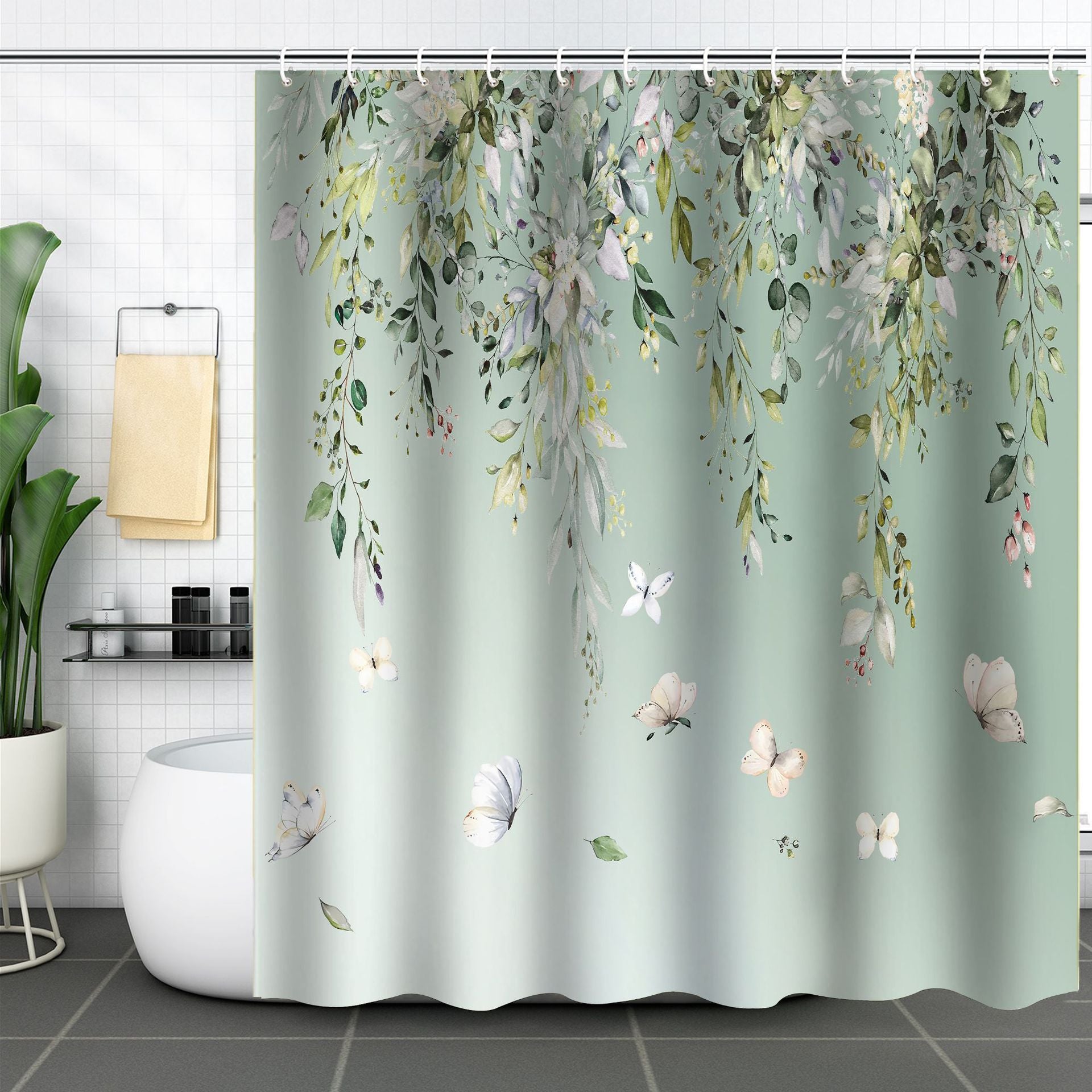 YL-37132 Digital shower curtain cross-border plant flower waterproof polyester bathroom four-piece set dry and wet separation moisture-proof