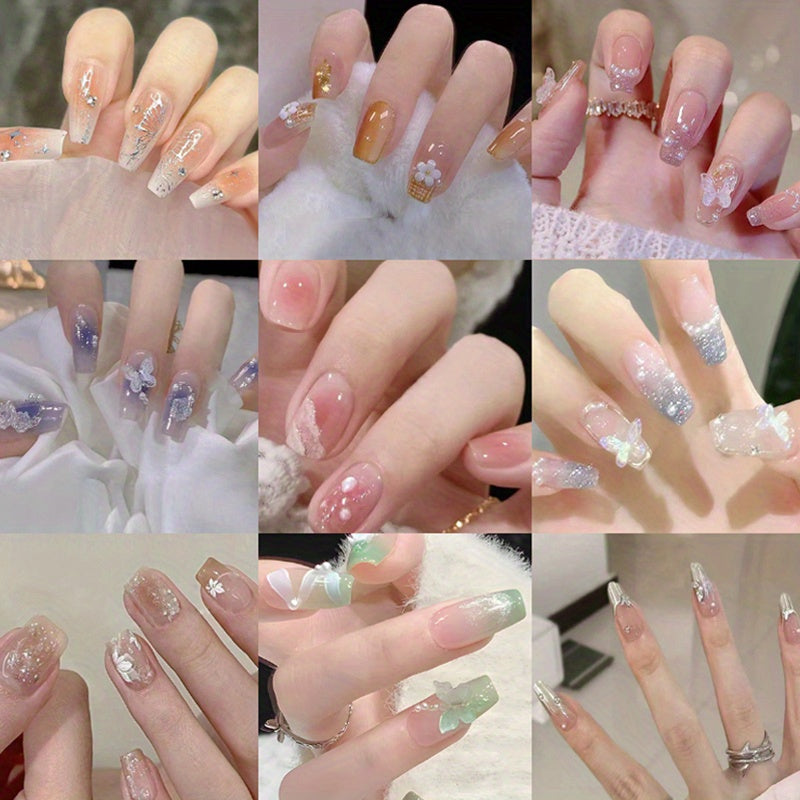 TEMU 216pcs (9pcs) Pink Embossed Nails Medium False Nails Coffin Nails Women's Glossy Nails, Suitable For Women