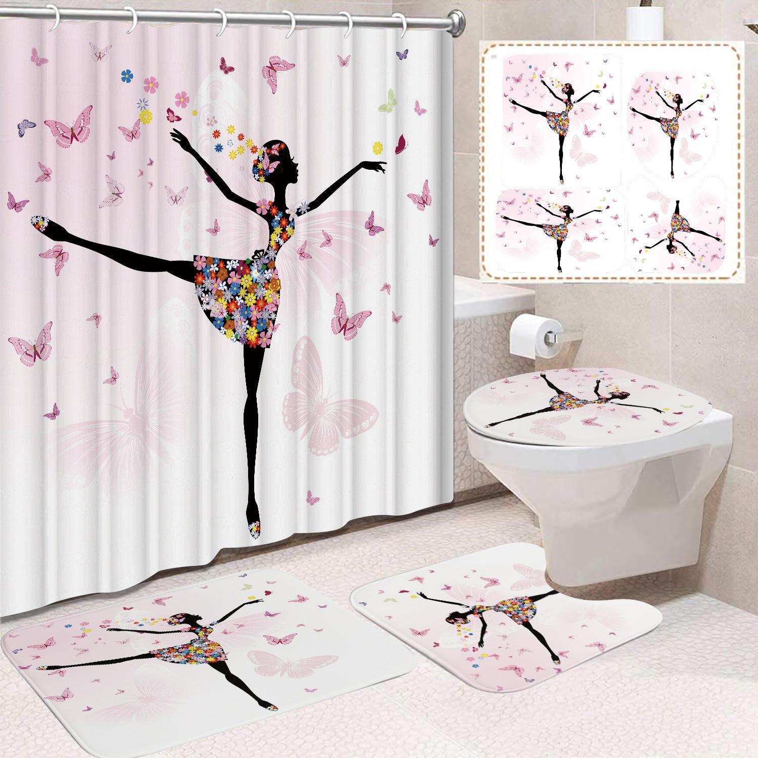 YL-37479 Shower Curtain African Girl Home Bathroom Decoration Curtain Toilet Floor Mat Toilet Non-slip Floor Mat
