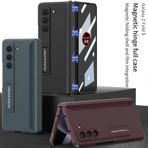 Magnetic Hinge For Samsung Galaxy Z Fold 5 Case Glass Privacy Screen Protector Anti Spy Stand Hard Cover