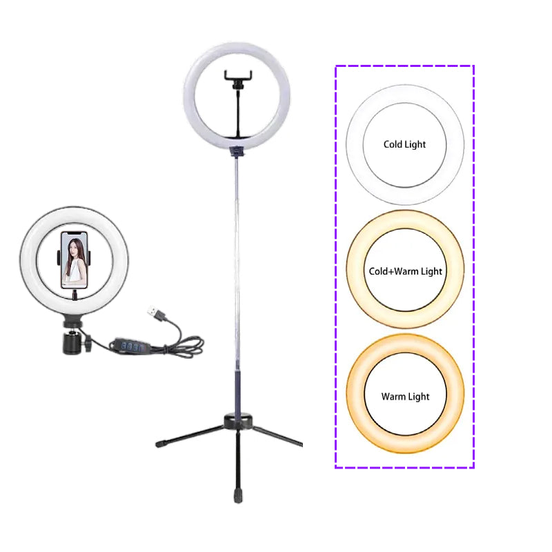 10" 26cm LED Selfie Ring Light 6inch 16cm Fill Light Photography Video Light With Phone Tablet Stand Tripod Dimmable Lamp Streaming For Cell Ph